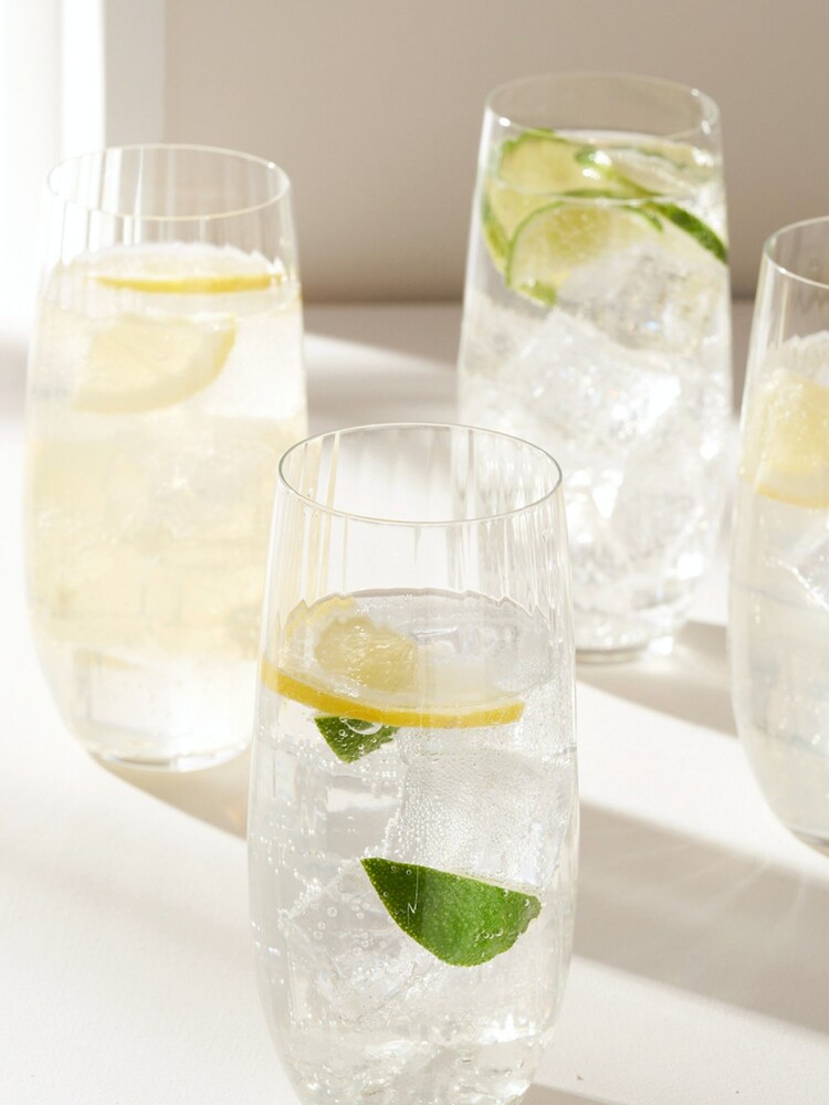 Truly Set of 4 Clear Fluted Crystal High Ball Glasses - Image 2 of 3