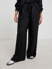 Simply Be Black Tie Waist Linen Wide Leg Trousers - Image 1 of 5