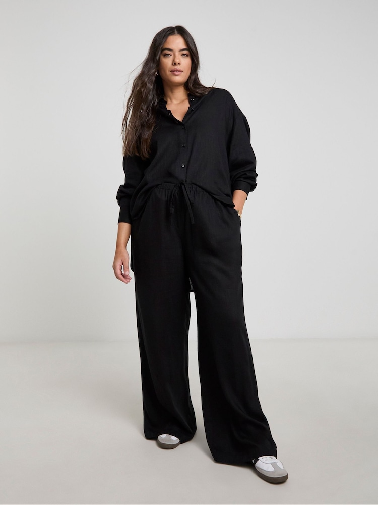 Simply Be Black Tie Waist Linen Wide Leg Trousers - Image 2 of 5 Simply Be Black Tie Waist Linen Wide Leg Trousers - Image 2 of 5
