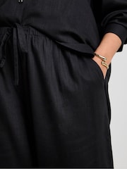 Simply Be Black Tie Waist Linen Wide Leg Trousers - Image 4 of 5