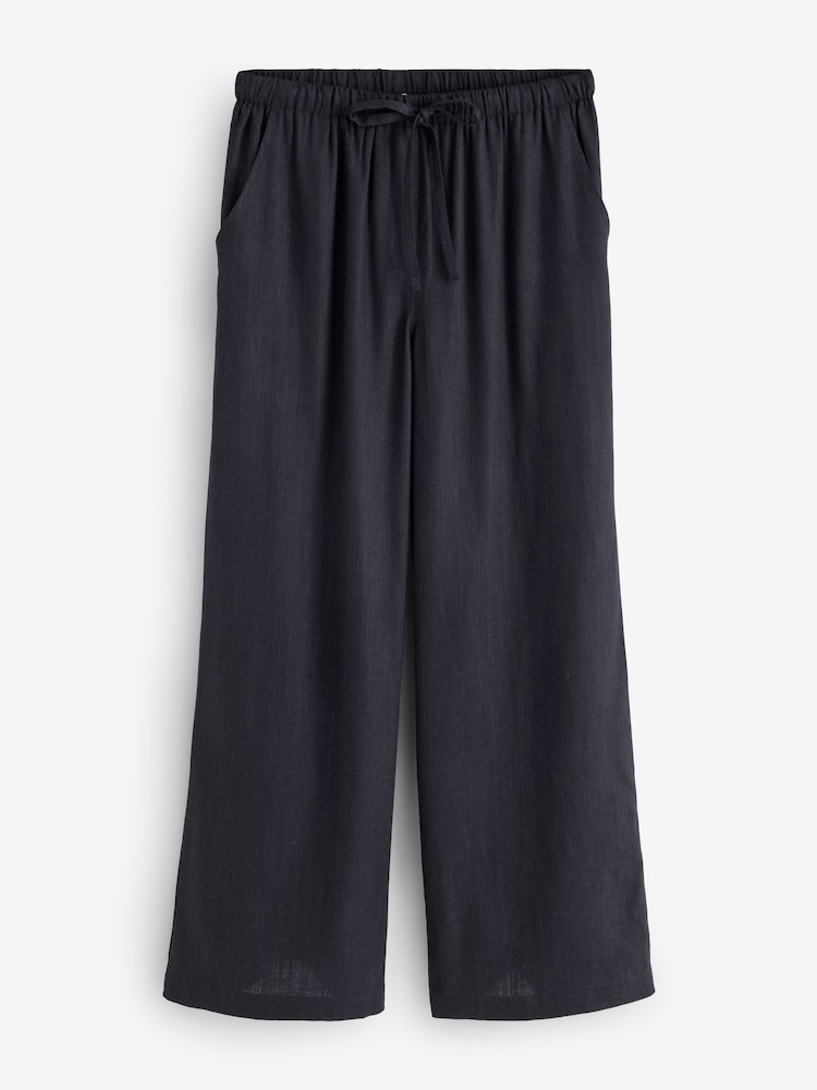 Simply Be Black Tie Waist Linen Wide Leg Trousers - Image 5 of 5 Simply Be Black Tie Waist Linen Wide Leg Trousers - Image 5 of 5