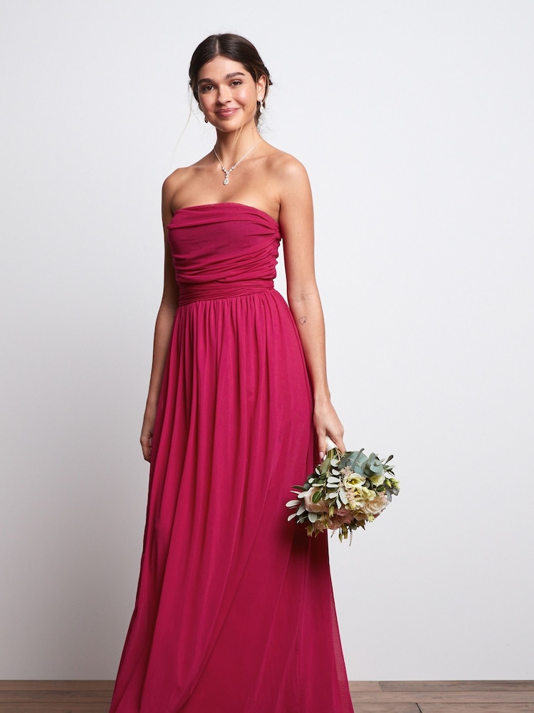 Pink Mesh Multiway Bridesmaid Wedding Maxi Dress - Image 1 of 7