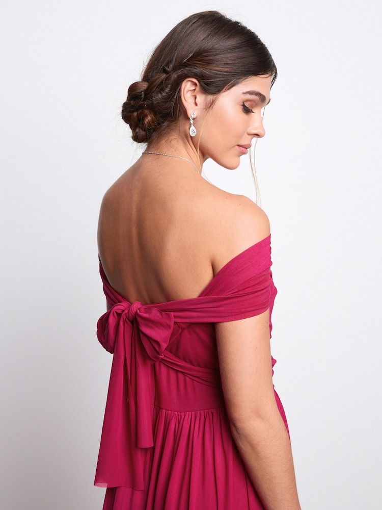 Pink Mesh Multiway Bridesmaid Wedding Maxi Dress - Image 5 of 7