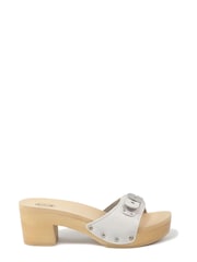 Scholl Womens Iconic 'Lena' Leather Mule Black Sandal Clogs - Image 1 of 6