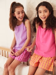 Violett/Orange, Vichymuster - Kurzer Jersey-Pyjama mit Trägertop und Shorts 2er-Pack (3-16 J.) - Bild 3 von 6