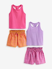 Violett/Orange, Vichymuster - Kurzer Jersey-Pyjama mit Trägertop und Shorts 2er-Pack (3-16 J.) - Bild 5 von 6