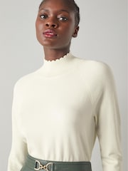 LK Bennett Cream Betty Merino Wool Scallop Edge Jumper - Image 1 of 4