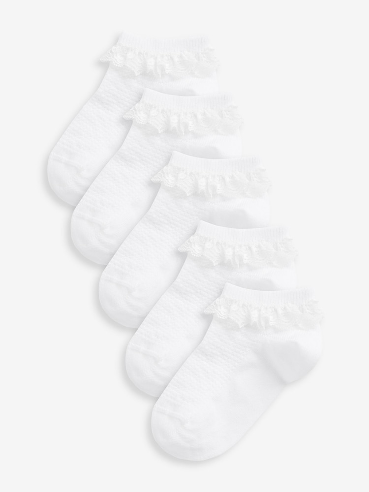 Weiß - Sneakersocken mit hohem Baumwollanteil und Rüschen, 5er-Pack - Bild 1 von 3 Weiß - Sneakersocken mit hohem Baumwollanteil und Rüschen, 5er-Pack - Bild 1 von 3