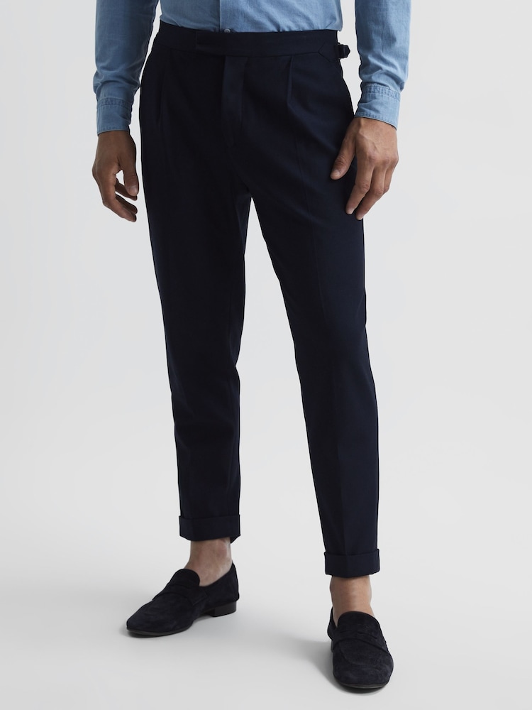 Reiss Navy Borough Relaxed Fit Twill Trousers - Image 1 of 5