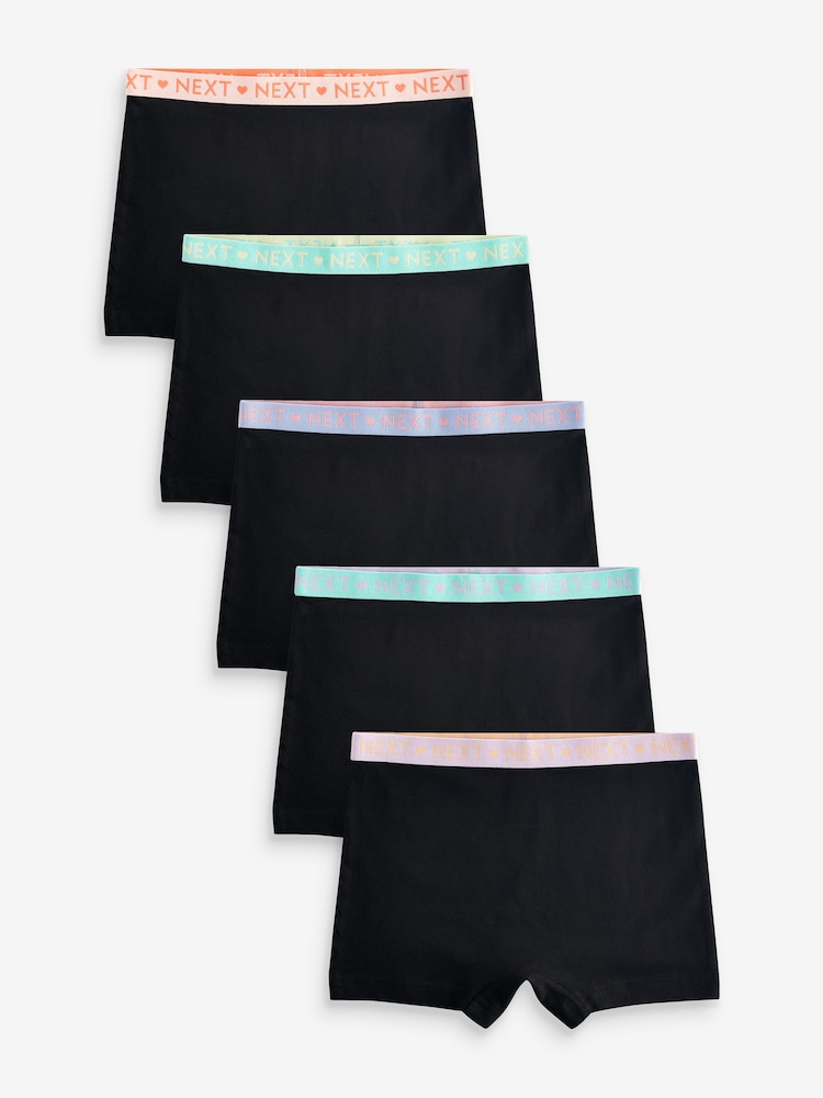 Black Bright Waistband Short Briefs 5 Pack (2-16yrs) - Image 1 of 8