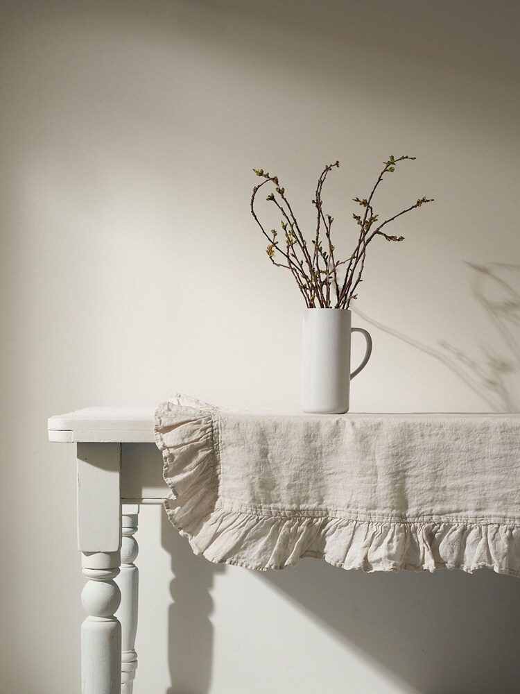 Truly Grey 100% Linen Ruffle Table Cloth - Image 1 of 2