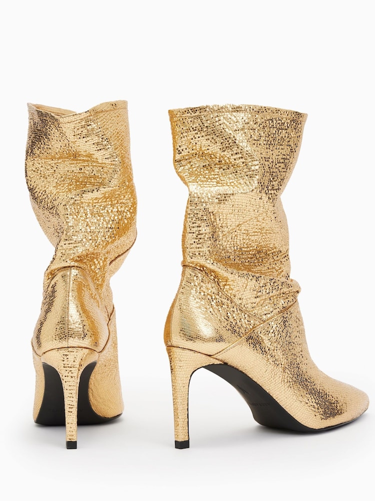 AllSaints Gold Orlana Shimmer Boots - Image 3 of 5