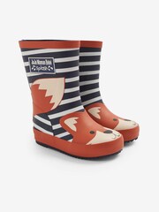 JoJo Maman Bébé Navy Ecru Stripe Fox Wellies - Image 1 of 4