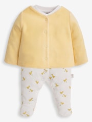 Amarillo con pato - Conjunto de 2 piezas con pijama tipo pelele y chaqueta de terciopelo de Jojo Maman Bébé - Imagen 1 de 6