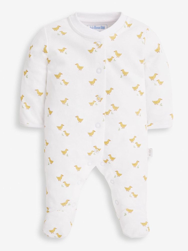 Amarillo con pato - Conjunto de 2 piezas con pijama tipo pelele y chaqueta de terciopelo de Jojo Maman Bébé - Imagen 2 de 6