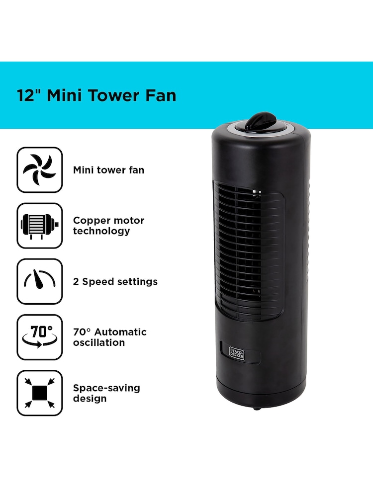Black & Decker Black Low Noise Mini Tower Fan - Image 2 of 8