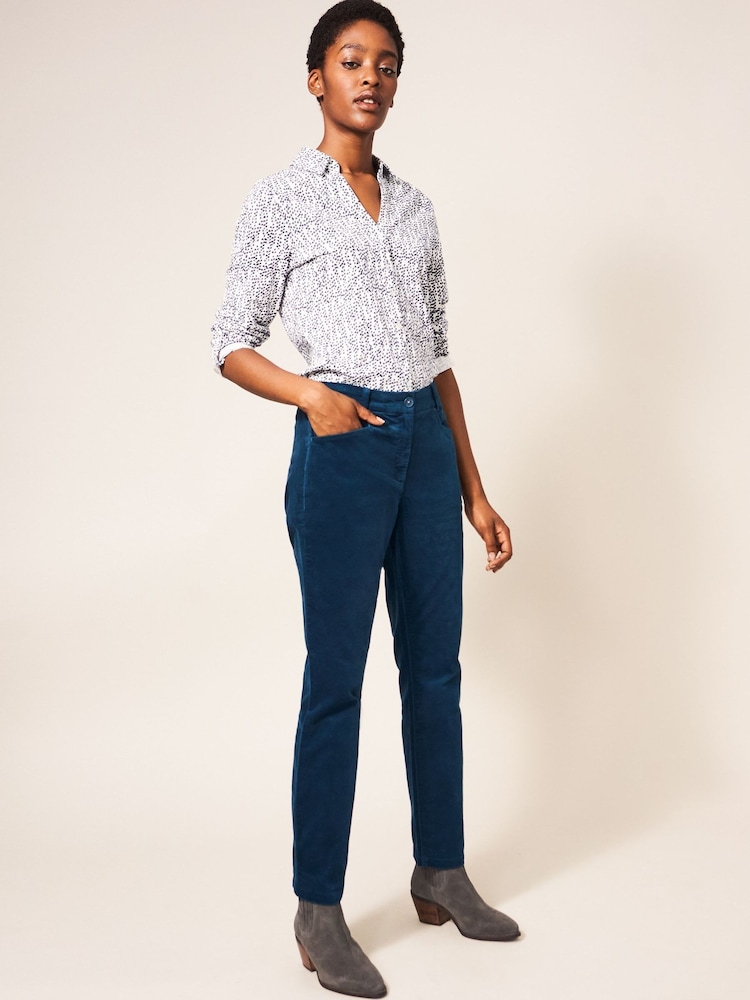White Stuff Blue Sienna Stretch Velvet Trousers - Image 1 of 4 White Stuff Blue Sienna Stretch Velvet Trousers - Image 1 of 4