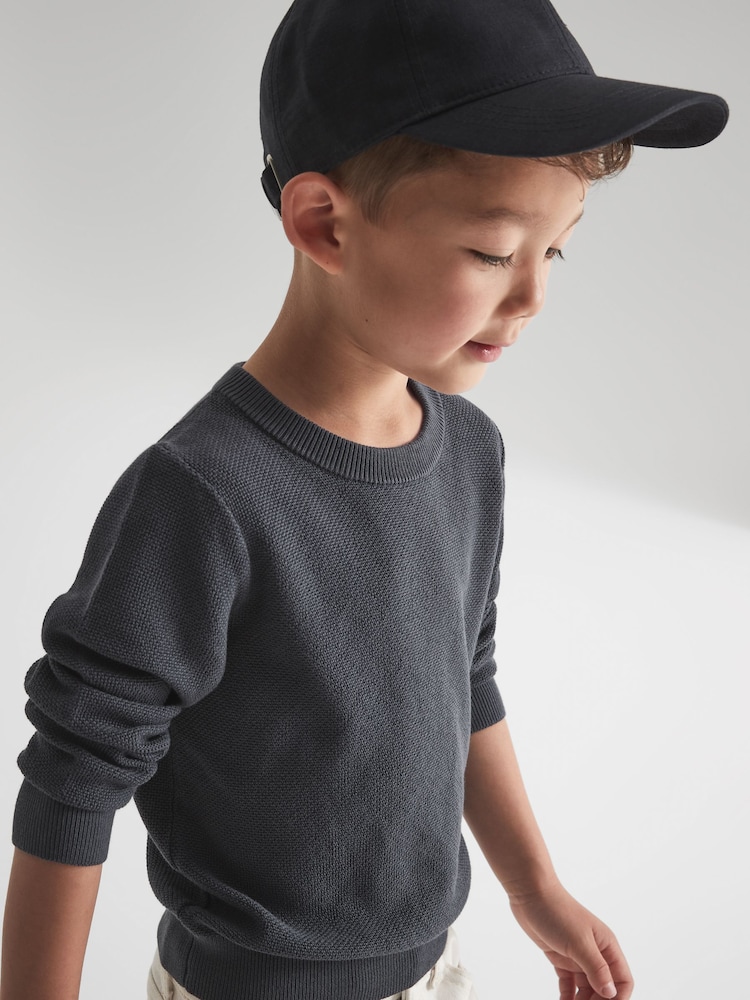 Reiss Airforce Blue Brookes Senior Stitch Interest Crew Neck Jumper - Image 1 of 7
