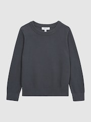 Reiss Airforce Blue Brookes Senior Stitch Interest Crew Neck Jumper - Image 2 of 7