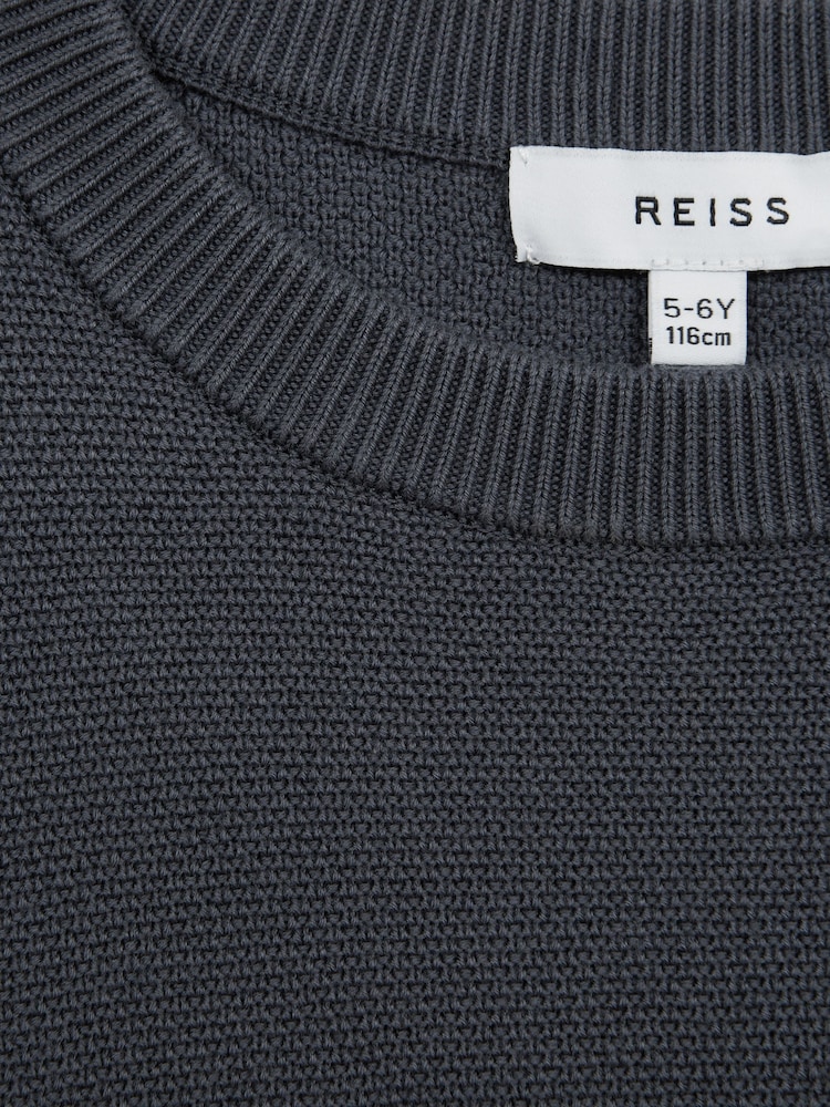 Reiss Airforce Blue Brookes Senior Stitch Interest Crew Neck Jumper - Image 7 of 7