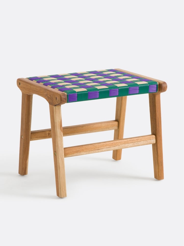 La Redoute Intérieurs Purple Bianca Stool in Solid Teak and Woven Resin - Image 2 of 5 La Redoute Intérieurs Purple Bianca Stool in Solid Teak and Woven Resin - Image 2 of 5