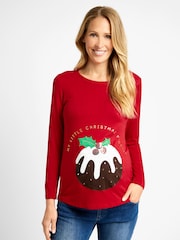 JoJo Maman Bébé Red Christmas Pudding Maternity Top - Image 1 of 5