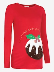 JoJo Maman Bébé Red Christmas Pudding Maternity Top - Image 5 of 5