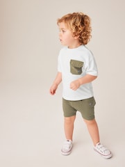 White & Green Utility Pocket T-Shirt and Shorts Set (3mths-7yrs) - Image 1 of 4