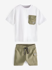 White & Green Utility Pocket T-Shirt and Shorts Set (3mths-7yrs) - Image 3 of 4