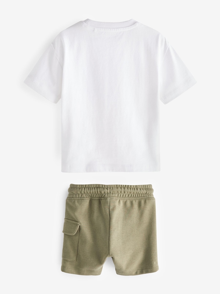 White & Green Utility Pocket T-Shirt and Shorts Set (3mths-7yrs) - Image 4 of 4