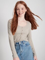 Kylie Teen Grey Stripe Button Top - Image 1 of 5