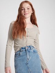 Kylie Teen Grey Stripe Button Top - Image 3 of 5