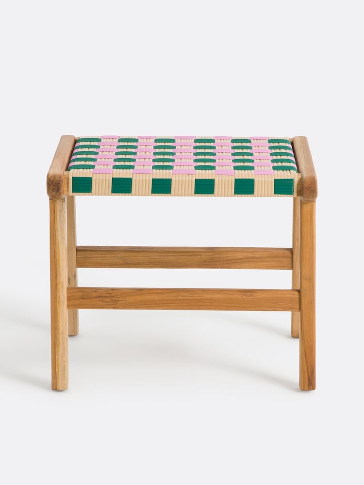 La Redoute Intérieurs Pink Bianca Stool in Solid Teak and Woven Resin - Image 2 of 5 La Redoute Intérieurs Pink Bianca Stool in Solid Teak and Woven Resin - Image 2 of 5