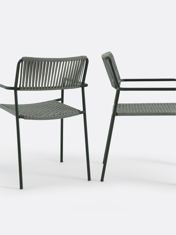 La Redoute Intérieurs Set of 2 Khaki Namy Steel and Rope Garden Armchairs - Image 2 of 5 La Redoute Intérieurs Set of 2 Khaki Namy Steel and Rope Garden Armchairs - Image 2 of 5
