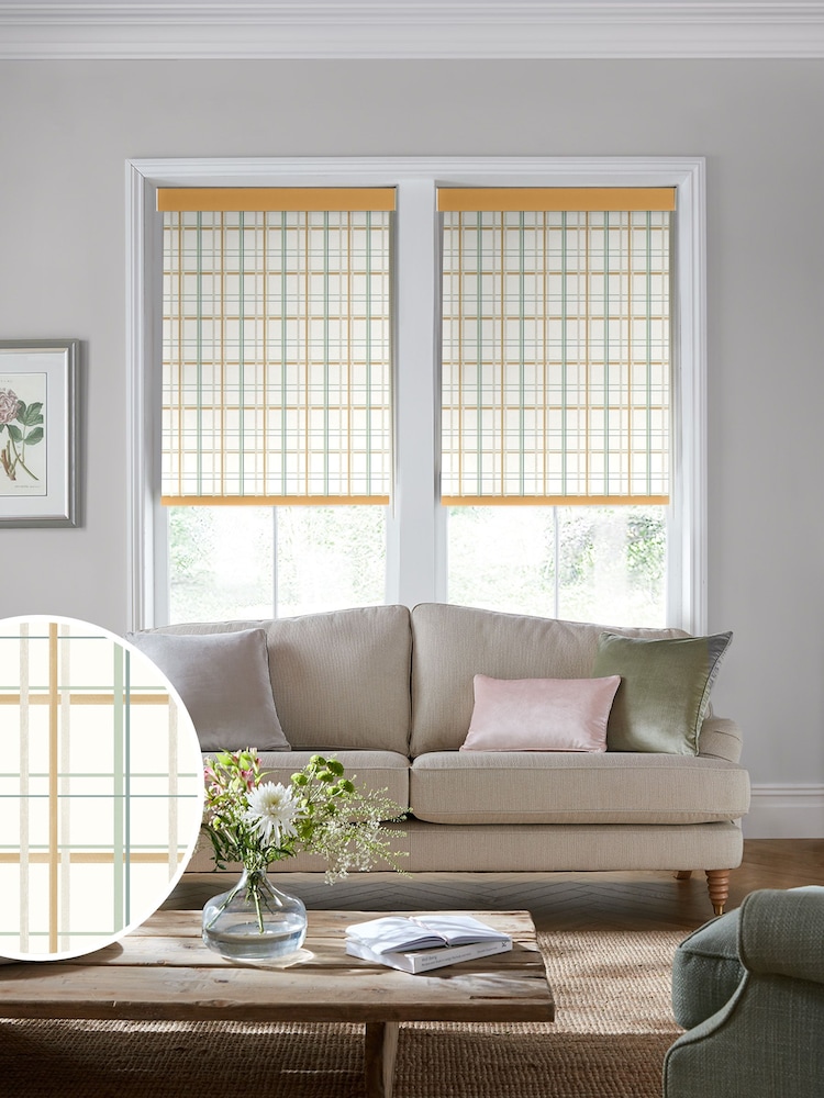 Laura Ashley Ochre Yellow Burford Check Made To Measure Roller Blind - Image 1 of 6