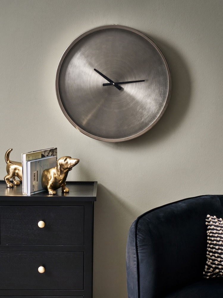 Pacific Brushed Nickel Round Wall Clock - Image 1 of 5 Pacific Brushed Nickel Round Wall Clock - Image 1 of 5