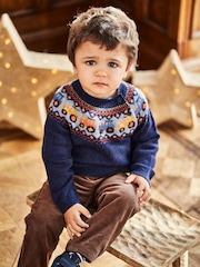 أزرق كحلي جرار - JoJo Maman Bébé Fairisle Pattern Jumper - صورة 1 من 3