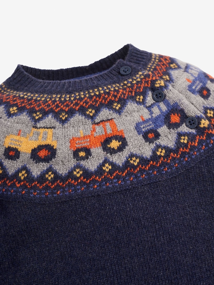 أزرق كحلي جرار - JoJo Maman Bébé Fairisle Pattern Jumper - صورة 3 من 3