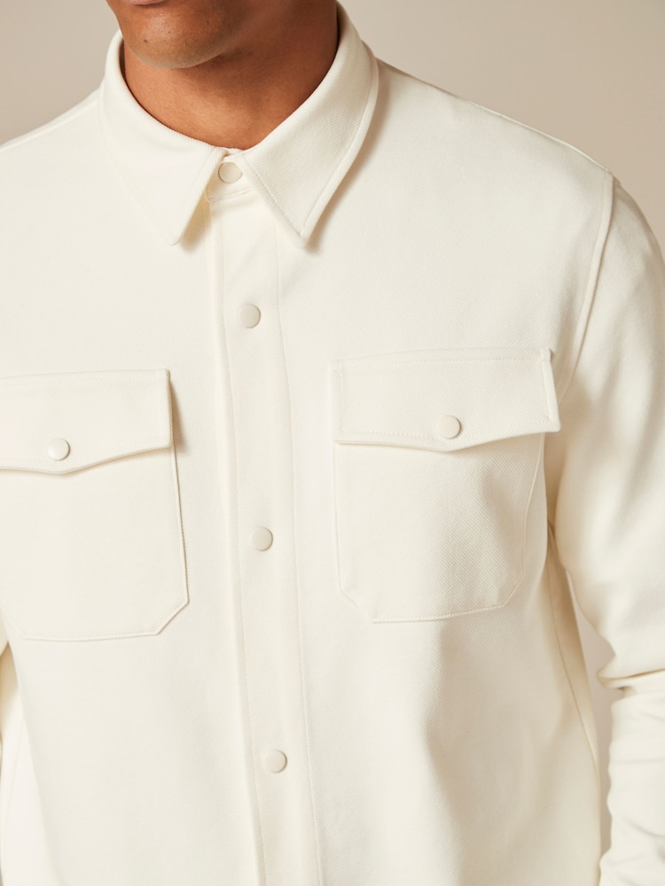 Ecru White Premium Texture Jersey Shacket - Image 6 of 9