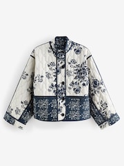 Navy Blue Quilted Floral Jacket - Image 1 of 7