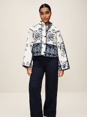 Navy Blue Quilted Floral Jacket - Image 2 of 7