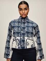 Navy Blue Quilted Floral Jacket - Image 3 of 7