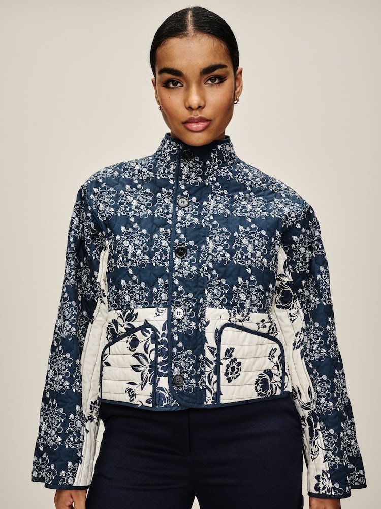 Buy Navy Blue Quilted Floral Jacket from Next Luxembourg