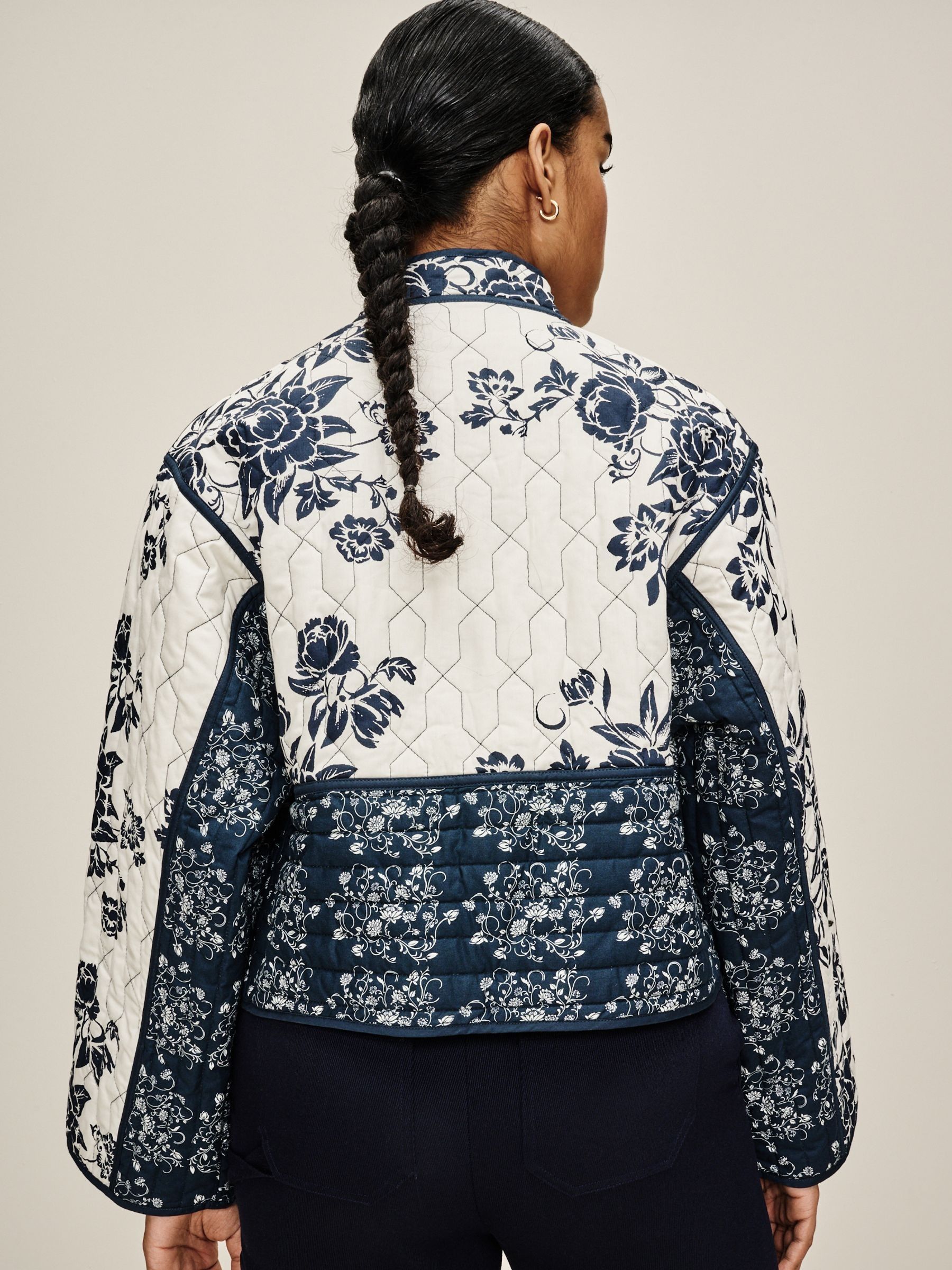 Buy Navy Blue Quilted Floral Jacket from Next Luxembourg