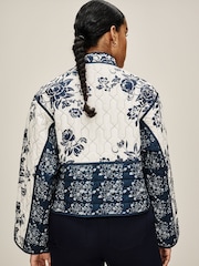Navy Blue Quilted Floral Jacket - Image 5 of 7