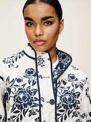Navy Blue Quilted Floral Jacket - Image 6 of 7