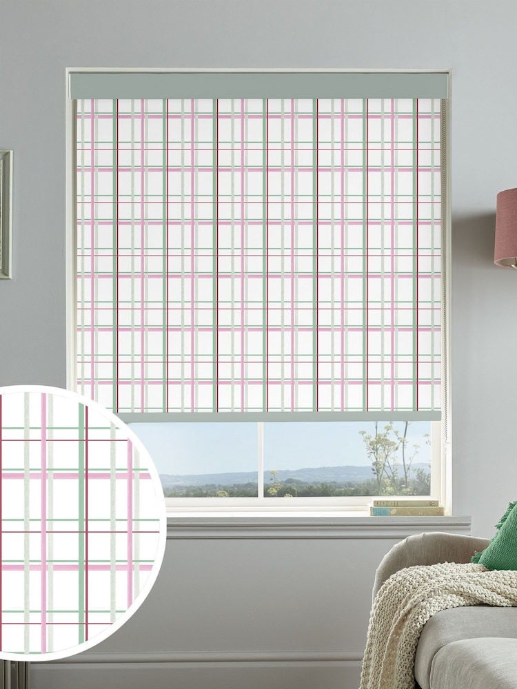 Laura Ashley Rose Pink Burford Check Made To Measure Roller Blind - Image 1 of 6