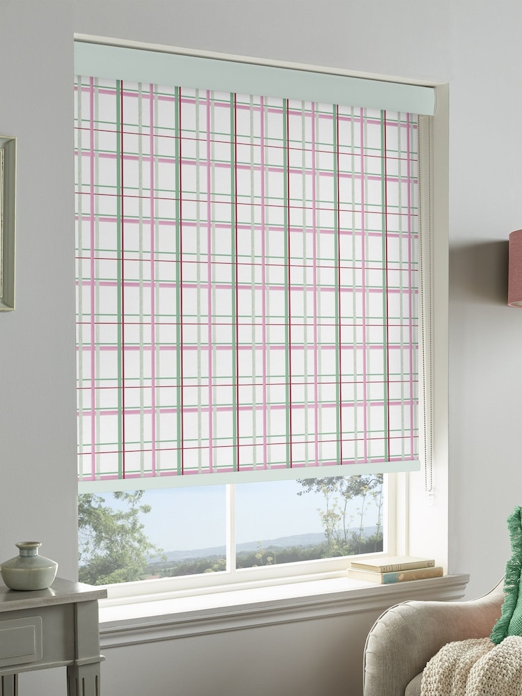 Laura Ashley Rose Pink Burford Check Made To Measure Roller Blind - Image 2 of 6