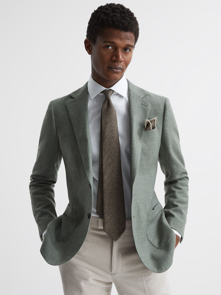 Reiss Dark Brown Melange Saturn Wool-Silk Blend Tie - Image 2 of 4