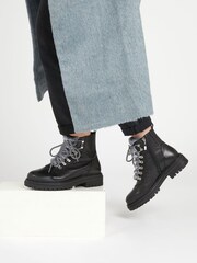 Jones Bootmaker Susanna Leather Black Hiker Boots - Image 1 of 6
